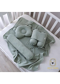 Combo Set Đồ Sơ Sinh 4 Món Vải Xô Muslin (Gối Chống Bẹp Đầu, Gối Chặn, Gối Ôm, Khăn Ủ)