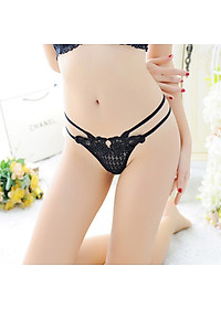 Quần lót lọt khe ren 2 dây chéo mông cách điệu - Đen