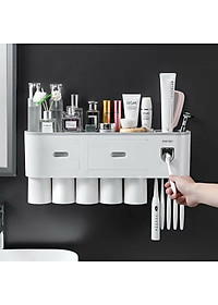 Giá treo bàn chải kem đánh răng kèm 5 cốc cho cả gia đình, bộ nhả kem đánh răng tự động lắp đặt dán tường - Hàng Chính Hãng - Tặng kèm sticker