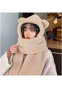 Mũ Lông Cừu Tai Gấu Kèm Khăn Quàng Cổ và Găng Tay Ấm Áp Ulzzang Hàn Quốc