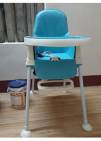 Ghế ăn dặm gấp gọn có đệm và bánh xe, Màu Xanh Bé trai tặng 1 thìa ăn và 1 gói khăn sữa cao cấp