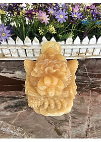 Tượng Cóc Ba Chân, Cóc Ngậm Tiền, Thiềm Thừ phong thủy chiêu tài lộc đá ngọc hoàng long - Dài 15 cm