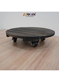 Đế Lót Chậu Cây Có Bánh Xe Cao Cấp ANKAN Hình Tròn Màu Xám Đen R30Cm Tải trọng 150 Kg Gỗ Tràm Bông