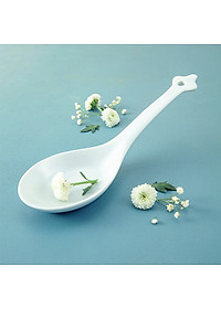 Muôi Thẳng Thìa Canh Sứ Trắng Cao Cấp Long Phương