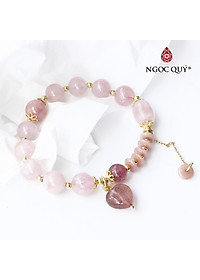 Vòng đá thạch anh hồng phối thạch anh dâu và đá đào hoa mệnh hỏa, thổ - Ngọc Quý Gemstones