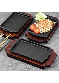 Chảo gang, đĩa gang chống dính kèm đế gỗ hình oval và hình chữ nhật