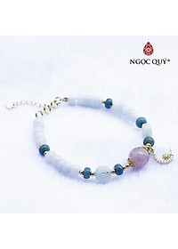 Vòng cẩm thạch phỉ thúy phối thạch anh hồng charm bạc mạ vàng - Ngọc Quý Gemstones