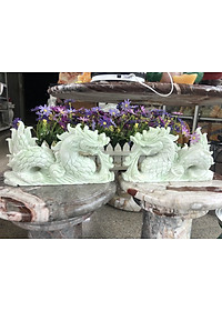 Cặp Rồng nằm phong thủy đá cẩm thạch trắng xanh - Dài 30 cm