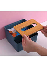 Hộp, Kệ Đựng Khăn Giấy Ăn Nắp Gỗ KUNBE Kèm 2 Ngăn Chứa Đồ Đa Năng Tiện Lợi