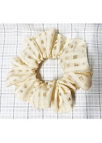 Cột tóc scrunchies màu vàng caro lưới size trung
