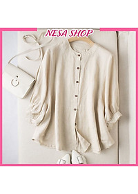 Áo sơ mi nữ form rộng kiểu tay lỡ cổ tròn NeSa Shop, chất liệu Đũi tơ thấm hút mồ hôi, áo sơ mi nữ nhiều màu, SMH.034