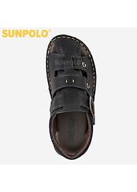 Xăng Đan Bít Mũi, Giày Sandal Nam Quai Ngang Da Bò Cao Cấp SUNPOLO SDA020 (Đen)