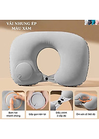 Gối hơi kê cổ bơm tự động, mềm mại, thiết kế hình chữ U giúp giảm đau cổ, có nút cài, phù hợp cho văn phòng và du lịch  Phượt Dã Ngoại Đi Chơi Quà Tặng Nam Nữ