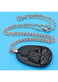 Vòng cổ mặt Phật A Di Đà - thạch anh đen 3.6cm DITTEB7 - dây inox bạc - kèm hộp nhung - tuổi Tuất, Hợi