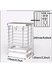 Kệ đựng dao kéo Inox kèm 3 móc treo và khay hứng nước - không rỉ sét