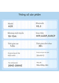 Tai Nghe Bluetooth Nhét Tai Không Dây FIRO A20 ENC Bluetooth V5.3 - Tai Nghe A20 ENC Giảm Tiếng Ồn Thông Minh - Âm Thanh HiFi - Điều Khiển Cảm Ứng - Tai Nghe Thể Thao Không Dây FIRO A20 - Phù Hợp Với Tất Cả Dòng Máy - Hàng Chính Hãng