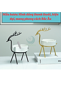 Gạt Tàn Hình Hươu Nghệ Thuật Cao Cấp- Gạt Tàn Trang Trí Kiểu Dáng Hươu Vàng- Gạt Tàn Sứ Hươu Vàng Phong Cách Bắc Âu- Gạt Tàn Sứ Kèm Giá Đỡ Hươu Kim Loại