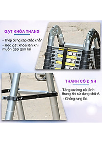 Thang nhôm rút đôi, có bánh xe di chuyển tiện lợi, thanh giằn khóa và thân thang an toàn, chiều cao từ 3,8m - 8m
