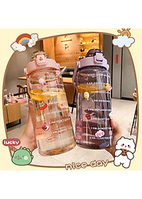 Bình Đựng Nước Sports Cup Phong Cách Thể Thao Có Ống Hút Dung Tích 2L Dễ Thương Có Vạch Báo Giờ Uống Nước