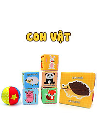 Đồ chơi 12 khối vải tương tác sơ sinh PiPoVietnam an toàn cho bé sơ sinh, luyện kỹ năng vận động tinh, vận động thô