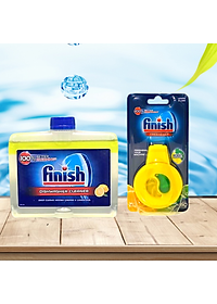 Combo Vệ sinh máy rửa bát Finish: Dung dịch vệ sinh chai 250ml, Viên Treo khử mùi hôi trong máy rửa bát - Chính Hãng.