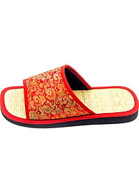Dép chiếu Hương Quế DCQ-50 làm từ lụa tơ tằm - vải cotton - lớp đế cao su xốp cho đôi chân thơm - mát và khô thoáng - Đỏ