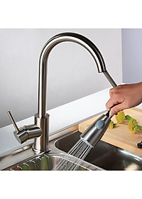 Vòi rửa chén KG53 nóng lạnh dây rút cao cấp inox304, dùng cho mọi bồn rửa chén bát nhà bếp, dây rút dễ tiện dụng ,2 chế độ nước kèm dây nóng lạnh 40cm - Hàng chính hãng