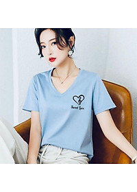 Áo thun nữ MXM cổ tim form rộng in tim Sweet Love thun cotton 4 chiều từ 45-60kg ( ANU035 )