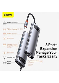 Hub chuyển đổi đa năng 8 trong 1 Baseus CAHUB-CV0G ( Type-C to HDMI/ USB3.0/ LAN / SD Card Reader/ Type C PD 100W, Multifunctional HUB) - HÀNG NHẬP KHẨU