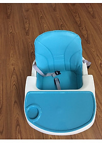 Ghế ăn dặm gấp gọn có đệm và bánh xe, Màu Xanh Bé trai tặng 1 thìa ăn và 1 gói khăn sữa cao cấp
