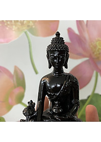 Tượng đá Phật Dược Sư Lưu Ly Quang ngồi tòa sen - Cao 12cm - Màu đen