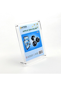 Kệ mica 1 mặt Enter F07A 21x30cm đế inox A4 đứng mica 5mm, Khung ảnh để bàn chân inox, Khung bằng khen