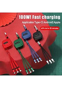 Dây Cáp Sạc nhanh 6A 100W 3 Trong 1 Rút Được gọn tiện lợi Cho Huawei Honor Xiaomi Samsung - miếng lót chuột