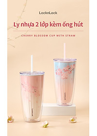 Ly nhựa LocknLock 2 lớp 750ml HAP522 720ml Anh Đào - Hàng chính hãng kèm ống hút, cách nhiệt tốt, miệng rộng - JoyMall