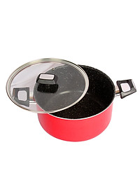 Combo 2 món cao cấp Hàn Quốc, nồi chống dính vân đá (K), quai chống nóng, nắp kính cường lực viền inox size 24 cm và Chảo đúc chống dính (E) Megastone cao cấp sâu lòng màu mận tím 28 cm, dùng bếp gas, hồng ngoại, ...  Hàng chính hãng