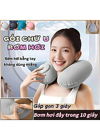 Gối hơi kê cổ bơm tự động, mềm mại, thiết kế hình chữ U giúp giảm đau cổ, có nút cài, phù hợp cho văn phòng và du lịch  Phượt Dã Ngoại Đi Chơi Quà Tặng Nam Nữ