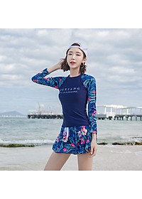 Đồ bơi nữ dài tay, chân váy may liền quần sooc đùi kín đáo, size từ 43 đến 68kg, chất thun bơi cao cấp dày đẹp | KT025