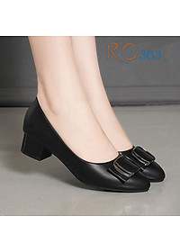 Giày cao gót nữ đẹp đế vuông 4 phân hàng hiệu rosata màu đen kem ro363