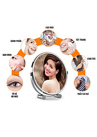 Gương trang điểm phóng đại 3 lần, xoay 360 độ, 2 mặt siêu nét, để bàn, Inox 304, Size 18cm, 20cm, Minh House G31