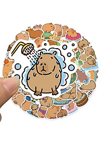 Sticker capybara chuột lang nước hoạt hình cute dán mũ bảo hiểm, guitar, ukulele, điện thoại, sổ tay, laptop-mẫu S66
