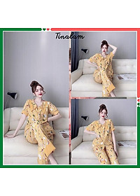 Đồ Bộ Pijama Nữ , Đồ Bộ Mặc Nhà Nữ Tay Ngắn, Quần Dài Chất Lụa Cao Cấp, Không Nhăn DBTNQD34