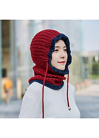 Mũ len nam nữ trùm đầu liền khăn cổ lót nỉ ấm áp mùa đông chống gió lạnh - mu len nam nu lot ni trum co