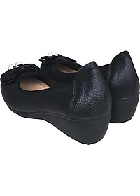 Giày nữ đế xuồng Trường Hải cao 3cm  đính bông chuông da bò thật cao cấp mềm mại đế cao su DX177