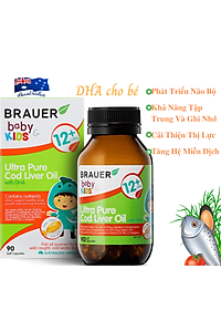DHA dầu cá tuyết tinh khiết cho trẻ sơ sinh, trẻ nhỏ Brauer DHA Úc giúp phát triển trí não, tăng khả năng tập trung, cải thiện thị lực-OZ Slim Store