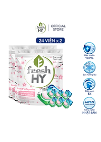 Combo 2 Túi Viên Giặt Xả Tiện Lợi 4 trong 1 Fresh Hy Hương Hoa Công Nghệ Nhật Bản (24 Viên/ Túi)