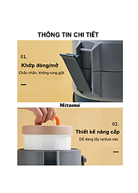 Lồng cơm giữ nhiệt, hộp cơm văn phòng Mitomo LCH-7086, cặp lồng chia 3 ngăn chất liệu inox 304
