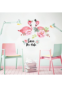 Decal dán tường dán kính trang trí Đôi hồng hạc JM7340