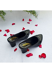 Giày sục nữ cao gót 5cm màu đen Trường Hải gót trụ da mềm mại CÓ SIZE LỚN