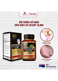 Viên gout nhập khẩu chính hãng New Zealand GO CELERY 16000mg (60 viên) giúp giảm các triệu chứng bệnh gút: giảm uric axit, làm giảm triệu chứng sưng đau do gut
