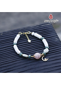 Vòng cẩm thạch phỉ thúy phối thạch anh hồng charm bạc mạ vàng - Ngọc Quý Gemstones